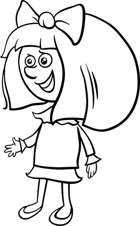 塗り絵のかわいい幼稚園や学校時代女の子の黒と白の漫画イラスト のイラスト素材 ベクタ Image