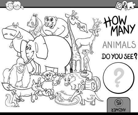 野生動物動物のキャラクターの塗り絵を幼児教育のカウント作業の黒と白漫画イラスト のイラスト素材 ベクタ Image 野生動物動物のキャラクターの塗り絵を幼児教育のカウント作業の黒と白漫画イラスト のイラスト素材 ベクタ Image