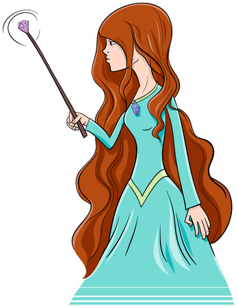かわいい魔女や魔法の杖で妖精ファンタジーのキャラクターの漫画イラストのイラスト素材 ベクタ Image