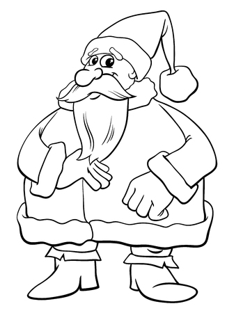 面白いサンタ クロース クリスマス キャラクター塗り絵の黒と白の漫画イラスト のイラスト素材 ベクタ Image