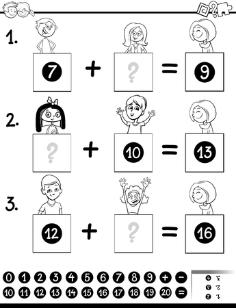 黒と白漫画教育のイラスト数カウント ゲームお菓子お菓子と子供の塗り絵のイラスト素材 ベクタ Image