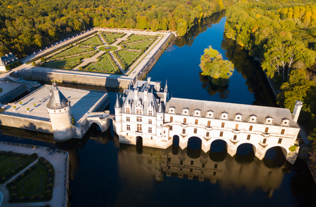 Aerial view of chateau de chenonceau in loire valley, france Фото со стока