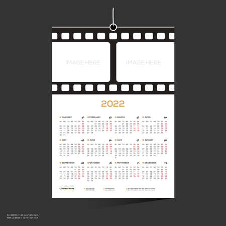 White colored film company 12 month 2022 wall calendar design for any kind of use