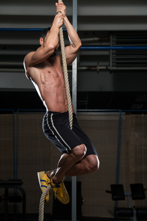 Fitness Rope Climb Exercise In Fitness Gym Workout Stock Photo - 34116692