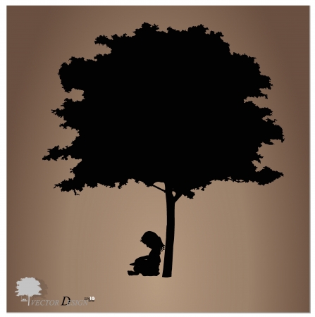 Vector background with children read a book under tree vector illustration