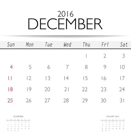 2016 calendar monthly calendar template for december vector