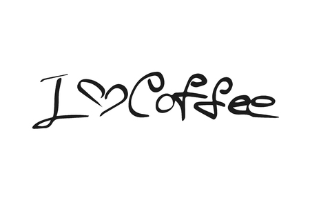 手描きの白い背景の上の心とコーヒーを愛する言葉のイラスト素材 ベクタ Image 75247684