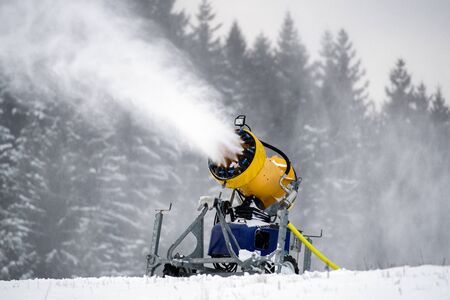 Snow gun makes snow stock image. Image of mountain, snow - 104121211