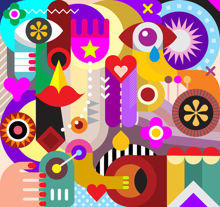 Abstract Art Vector Background. Decorative Collage Of Various Objects And Shapes.