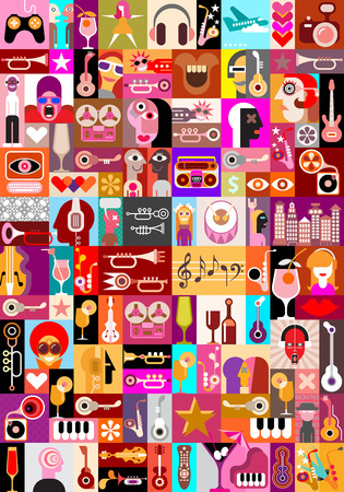アート コラージュ 音楽のベクトル図です パッチワークのシームレスな壁紙 のイラスト素材 ベクタ Image