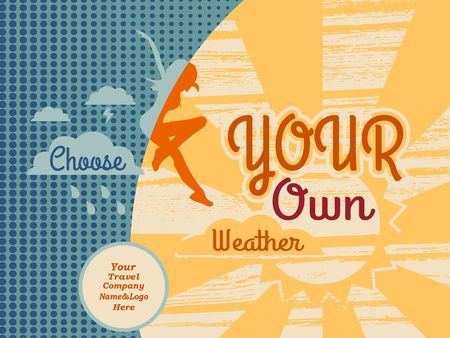 La Femme Saute Du Nuage Pluvieux Au Soleil Icones De Previsions Meteo Citation Choisissez Votre Propre Texte Meteo Vecteur De Citation De Motivation Place Pour L Embleme Et L Info De Compagnie De Voyage Clip Art Libres De Droits Vecteurs Et