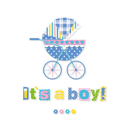 Baby stroller its a boy greeting card Imagens