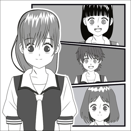 ブロンドのショートヘア ベクトル イラストや肖像画とアニメのかわいい小さな漫画女の子のイラスト素材 ベクタ Image