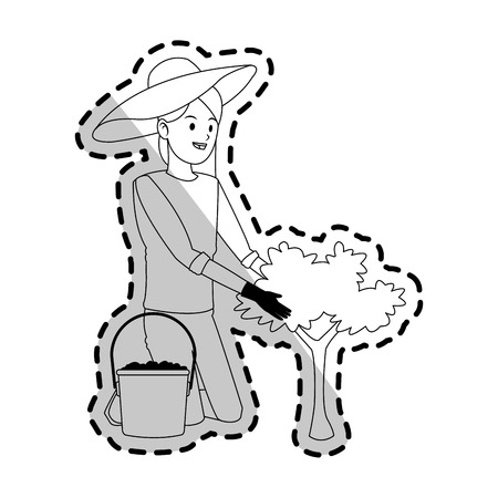 happy woman with plant icon image vector illustration design