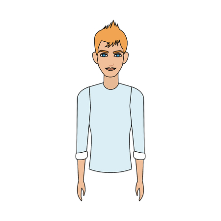 長袖シャツ アイコン画像ベクトル イラスト デザインを着ているハンサムな若い男 のイラスト素材 ベクタ Image