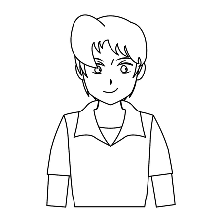 character boy anime teenager outline vector illustration royalty