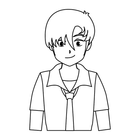 character boy anime teenager outline vector illustration royalty