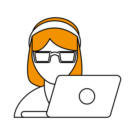 赤網掛けシルエット漫画半分体女性接客ノート パソコンとヘッドフォン ベクトル イラスト のイラスト素材 ベクタ Image 赤網掛けシルエット漫画半分体女性接客ノート パソコンとヘッドフォン ベクトル イラスト のイラスト素材 ベクタ Image