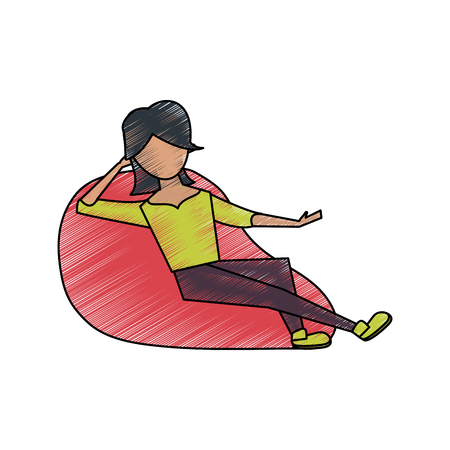 Young Woman Sitting On Bean Bag Icon Vector Illustration Graphic Design Young Woman Sitting On Bean Bag Icon Vector Illustration Graphic Design