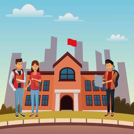 建物のアイコン ベクトル イラスト グラフィック デザイン高校で若い学生のイラスト素材 ベクタ Image