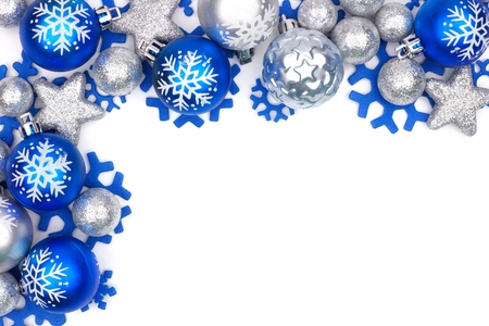 Weihnachtseckgrenze Von Den Blauen Und Silbernen Verzierungen Lokalisiert Auf Einem Weissen Hintergrund Lizenzfreie Fotos Bilder Und Stock Fotografie Image 88474530