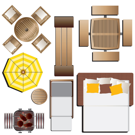 Outdoor Furniture Top View Set 15 For Landscape Design Vector Illustration Outdoor Furniture Top View Set 15 For Landscape Design Vector Illustration
