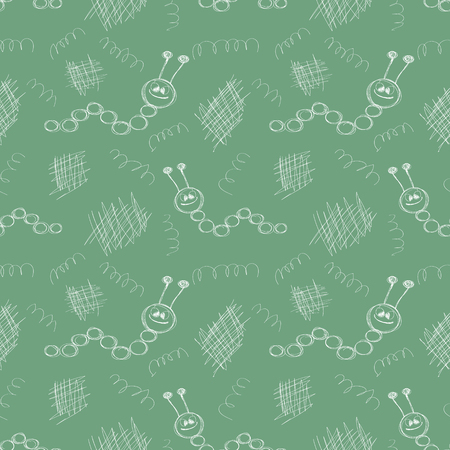 シームレス パターン 手でかわいいカラフルな背景には Caterpillers と落書きが描画されます 漫画 落書きスケッチおよびフリーハンドのシームレスなベクトル パターン シリーズ のイラスト素材 ベクタ Image