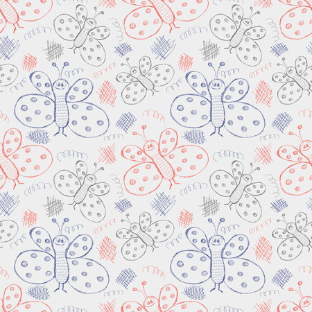 シームレス パターン 手でかわいい青と赤の背景には 蝶と落書きが描画されます 漫画 落書きスケッチおよびフリーハンドのシームレスなベクトル パターン シリーズ のイラスト素材 ベクタ Image シームレス パターン 手でかわいい青と赤の背景には 蝶と落書きが描画されます 漫画 落書きスケッチおよびフリーハンドのシームレスなベクトル パターン シリーズ のイラスト素材 ベクタ Image