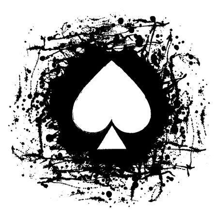 ベクトル インクのしみを持つカードゲーム カードの記号の白と黒のグラフィック イラスト ブラシ ストローク 白い背景で隔離 スプラッシュ しみ ブラシ ストロークで芸術的なイラストのシリーズ のイラスト素材 ベクタ Image
