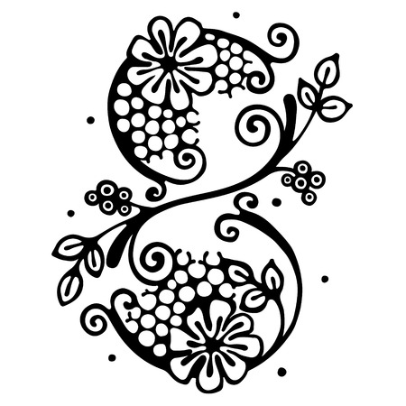 ベクトル手描きイラスト 装飾的な様式 分岐を持つツリー 3 月 8 日の花葉分離された黒と白のグラフィックの概要図の図形の数は 8 です 線画シルエット のイラスト素材 ベクタ Image 71094150