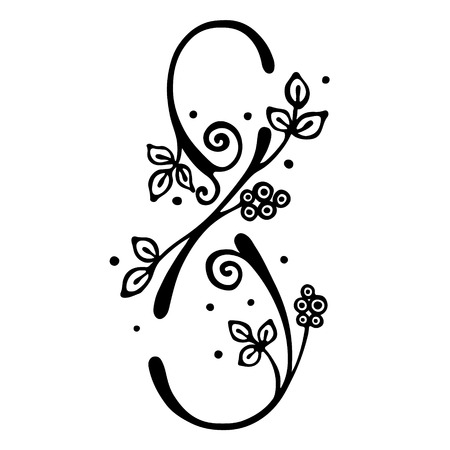 ベクトル手描きイラスト 装飾的な様式 分岐を持つツリー 3 月 8 日の花葉分離された黒と白のグラフィックの概要図の図形の数は 8 です 線画シルエットのイラスト素材 ベクタ Image 71094150