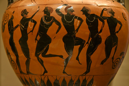 Ancient Greek Vase Paintings In Black Over Red Ceramic Isolated