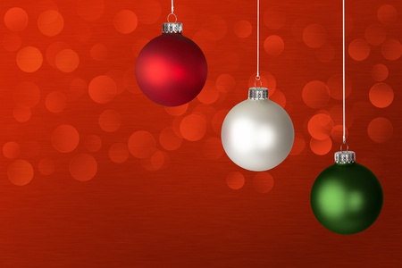 stock photo white red and green christmas ornaments lights glowing over red background - Red White Green Christmas Decor stock photo white red and green christmas ornaments lights glowing over red background - Red White Green Christmas Decor