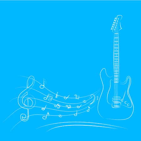 ギターのメロディーは 単純な青地に白のベクトル イラスト のイラスト素材 ベクタ Image