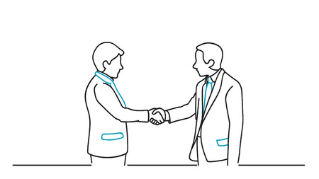 男と女が握手 握手 手描きの落書き漫画のベクトルイラスト のイラスト素材 ベクタ Image