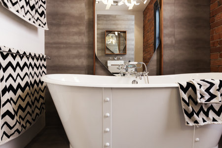 home decor white free standing vintage style bath tub with chevron pattern balck and white - Home Decor Photos Free home decor white free standing vintage style bath tub with chevron pattern balck and white - Home Decor Photos Free