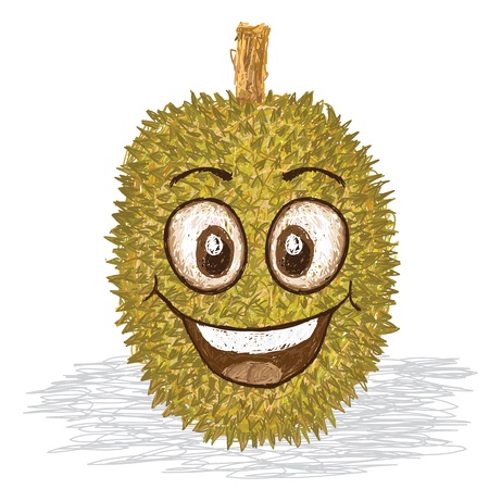 Durian: hạnh phúc nhân vật phim hoạt hình ăn quả sầu riêng vàng mỉm cười