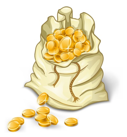 Bag of gold coins: Vector hình minh họa của túi tiền trên nền trắng Hình minh hoạ
