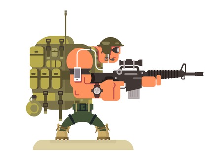文字軍平和維持軍 陸軍兵士 戦争 武器や制服 平らなイラスト のイラスト素材 ベクタ Image