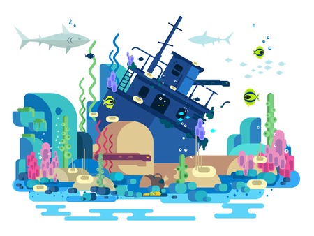 沈没船のイラスト素材 ベクタ Image