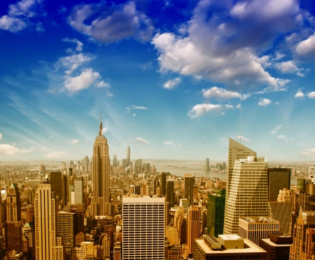 Wonderful aerial view of midtown manhattan skyline at sunset new york city Stock Photo