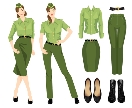 白い背景に分離された軍服の女性のスケッチのイラスト素材 ベクタ Image