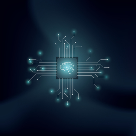 技術のバック ドロップに人間の脳と人工知能や Ai ベクトルのコンセプトです 機械学習 ニューラル ネットワーク プログラミング 未来的な技術コンセプトのシンボルです のイラスト素材 ベクタ Image