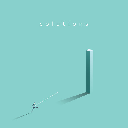 Business solution and creative idea vector concept. businessman jumping high with pole vault jump. symbol of achievement, success, motivation and ambition.