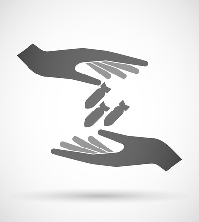 保護または 3 つの爆弾の落下を与える 2 つの手のイラスト のイラスト素材 ベクタ Image 49587022