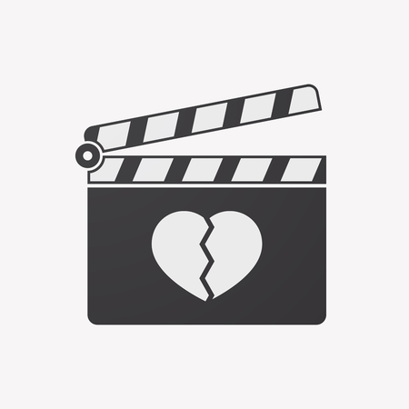 illustration of an isolated clapper board with a broken heart