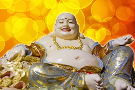 Bag of gold coins: Big Belly Di Lặc vải Túi Monk Phật Di Lặc Tượng Isolated trên nền mờ