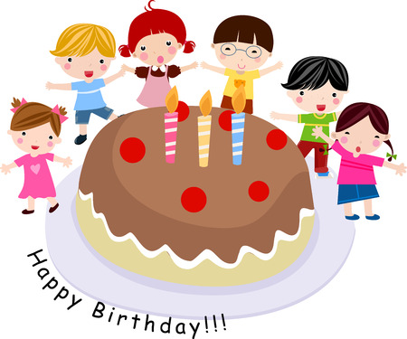 Children with a big cake. illustration. Vector Illustration