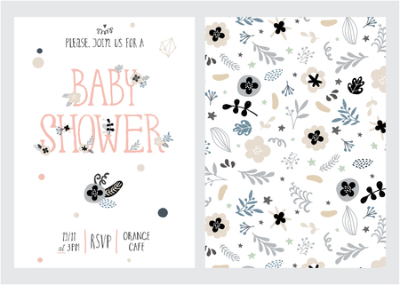 baby shower girl and boy posters vector templates vintage style boy and girl templates