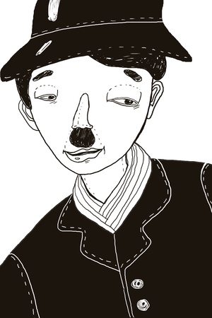 Hand-drawn illustration of Charlie Chaplin Stock Photo